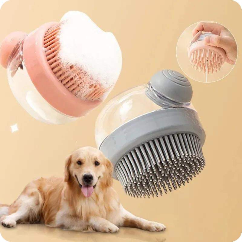 Escova de Banho para Cães e Gatos com Dispensor de Shampoo