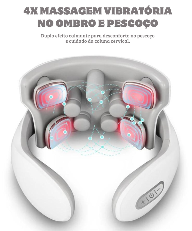 Máquina de Massagem para Pescoço - 4 Pontos de Aquecimento, Vibratório e Compressão Quente - Melhore Sua Cervical!