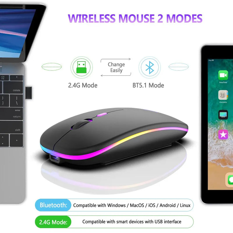 Mouse Bluetooth Sem Fio X15 com RGB, 2,4 GHz - Clique Silencioso