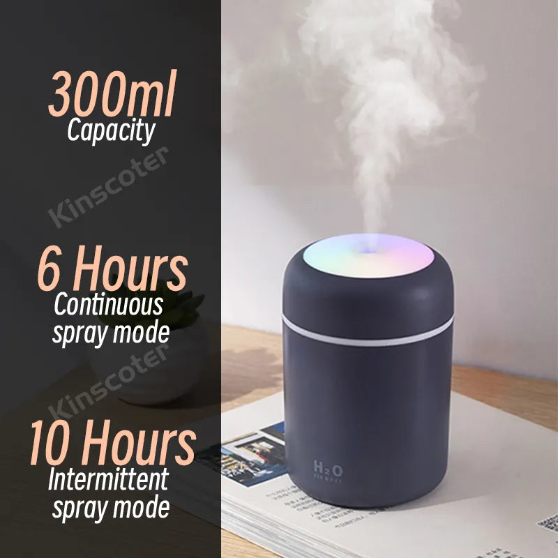 Umidificador de Ar Portátil 300ML - Com Aroma e Névoa Fria