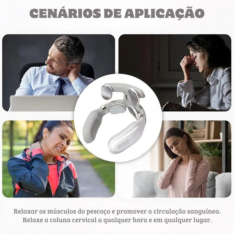 Máquina de Massagem para Pescoço - 4 Pontos de Aquecimento, Vibratório e Compressão Quente - Melhore Sua Cervical!